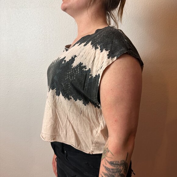 All Saints Crop Top Pink Black Snake Print Boxy Loose Muscle Tank Raw Hem Smal - Picture 2 of 7